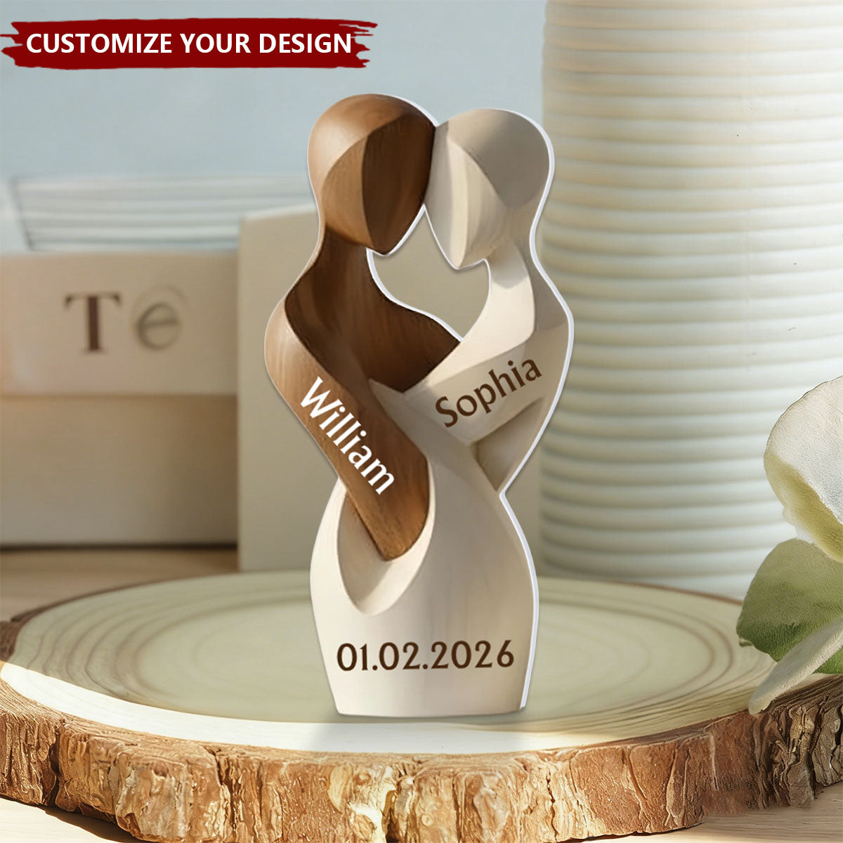 Elegant Hug Couple Statue  - Personalized Couple Plaque