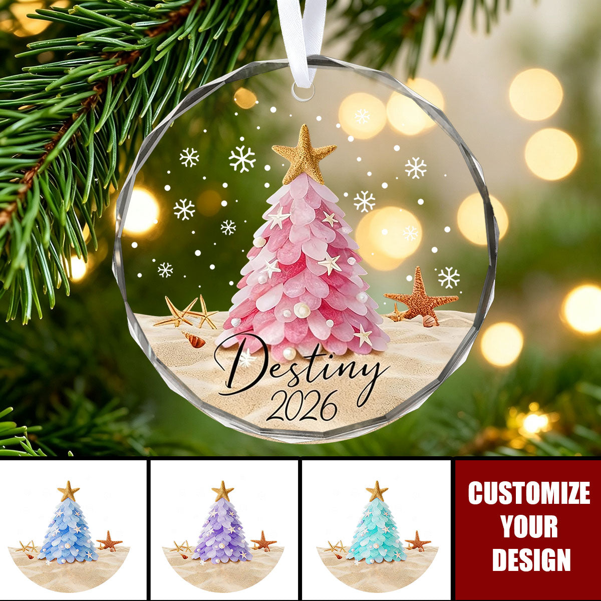 Personalized Sea Glass Christmas Tree Ornament - Custom Girl Christmas Ornament