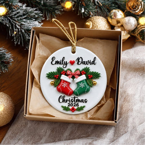 Personalized Couple Christmas Stocking Keepsake Ceramic Ornament