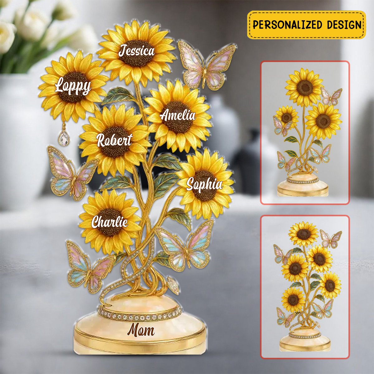 Her Love, Her Sunflowers - Family Personalized Custom Acrylic Plaque Custom Shape