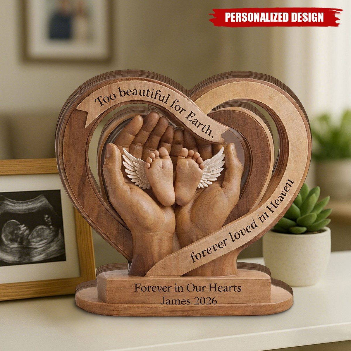 Personalized Baby Memorial Heart Wooden Block, Infant Loss Remembrance Keepsake