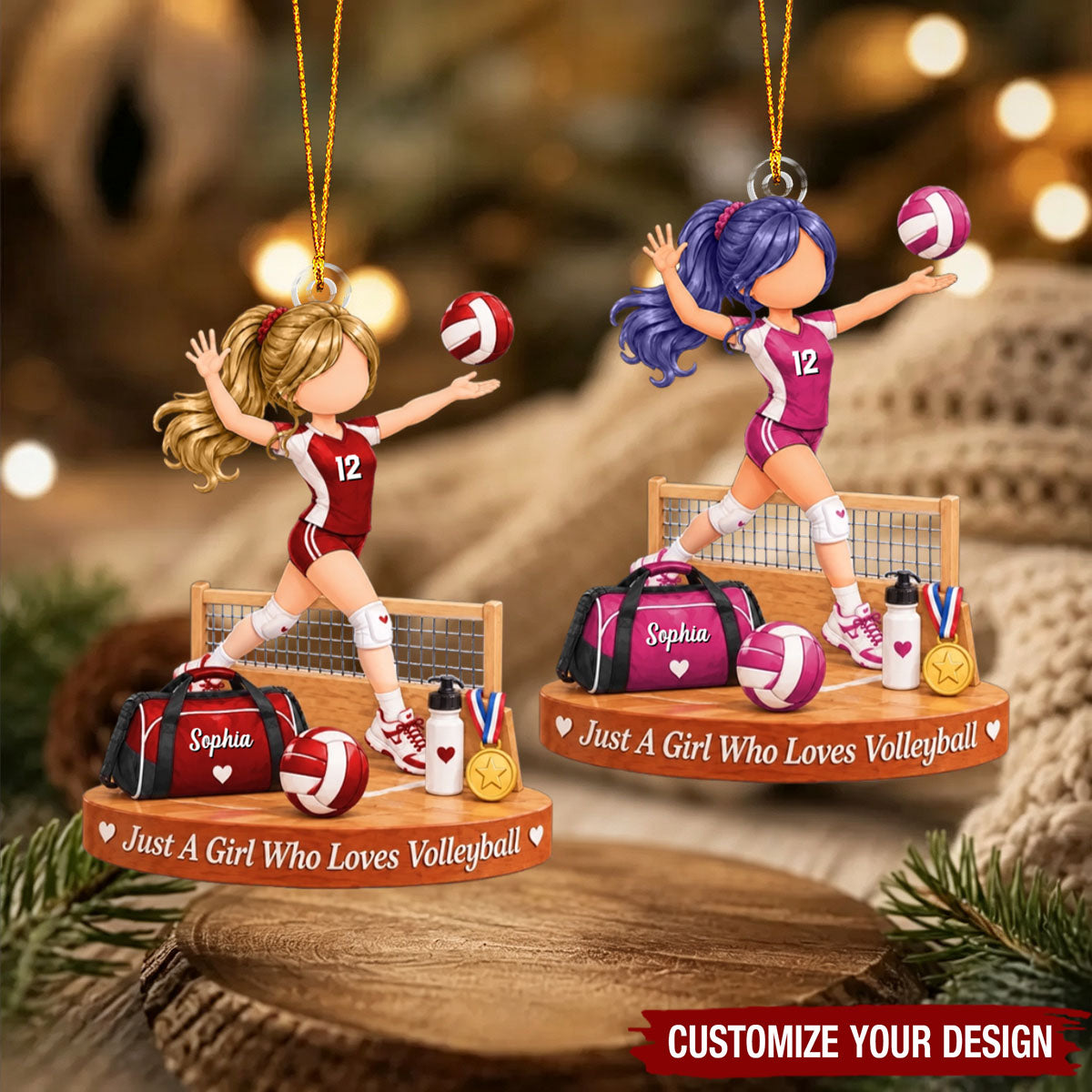 Personalized Volleyball Girl Ornament, Custom Player Name Gift