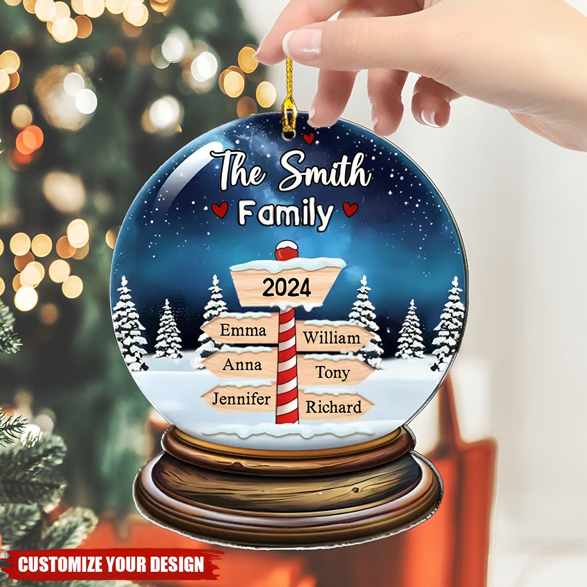 Personalized Name Snowy Family Christmas Ornament