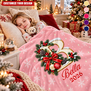 Personalized Christmas Blanket Custom Name Initial Letter Blanket - Family Holiday Gift