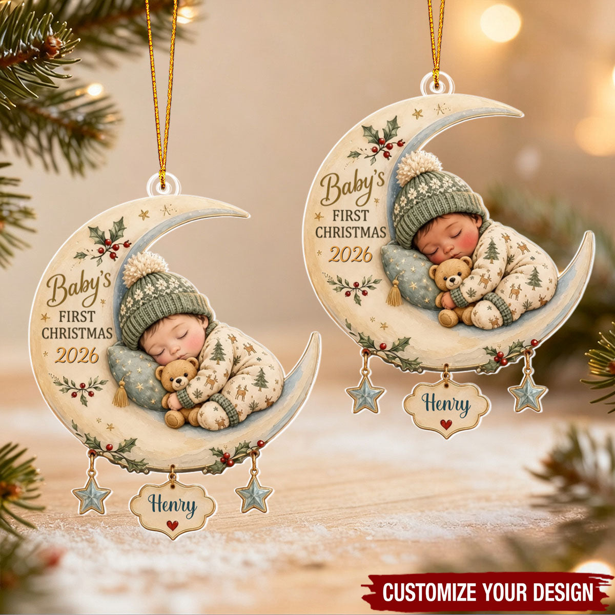 Personalized Baby First Christmas Acrylic Ornament 2026 - Newborn Gift