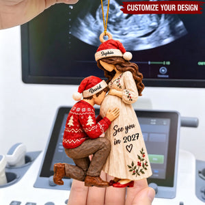 Personalized Pregnancy Announcement Wooden Christmas Ornament - Expecting Parents Gift