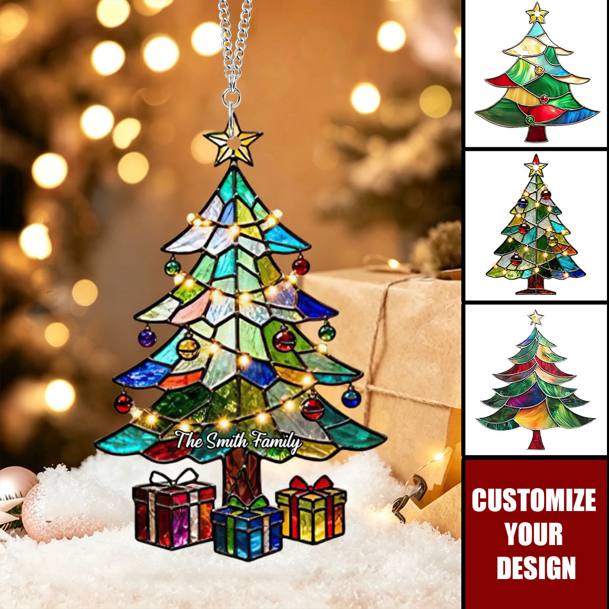 Colorful Christmas Tree Acrylic Window Hanging, Christmas Tree Suncatcher