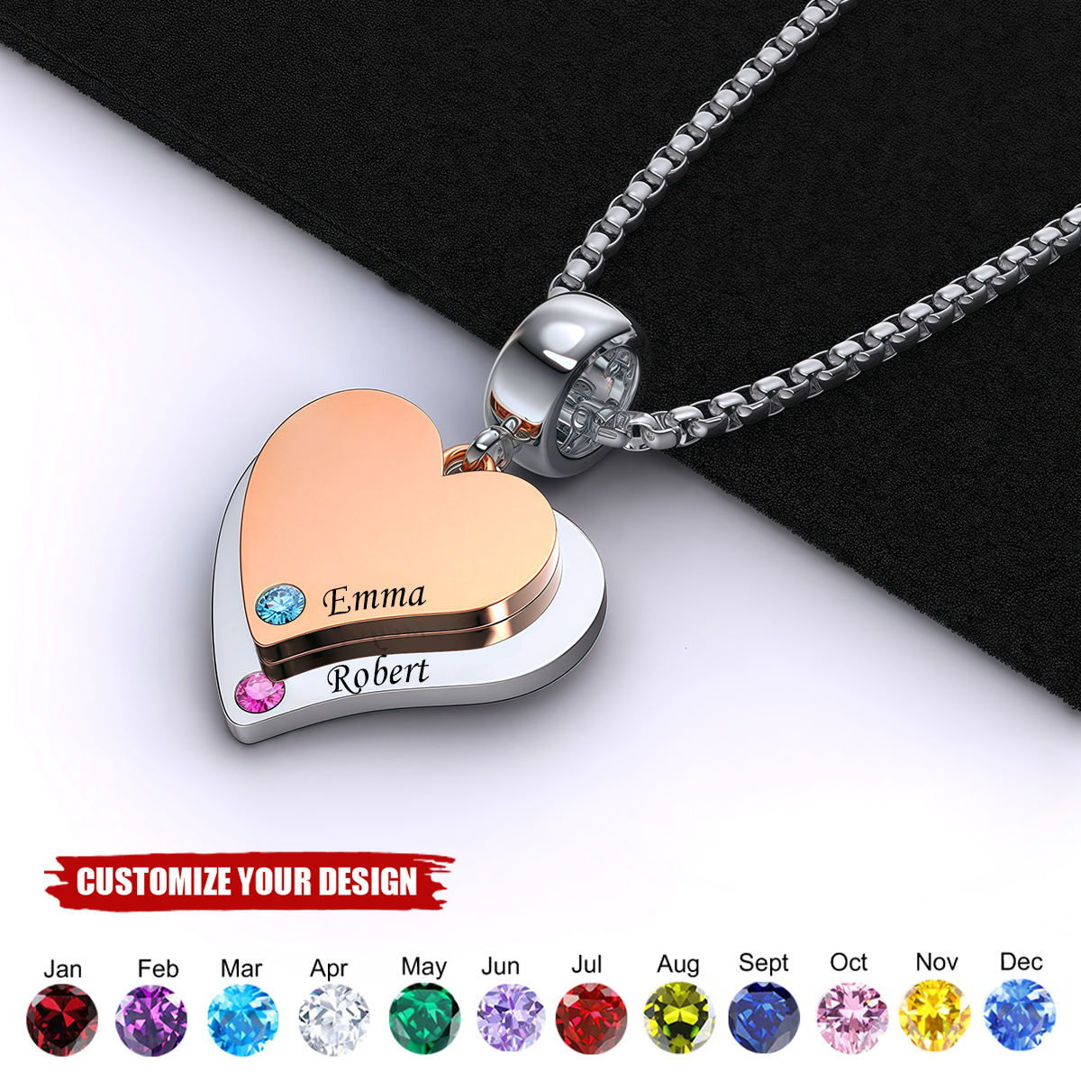 Personalized Birthstone Name Necklace With Heart Pendant