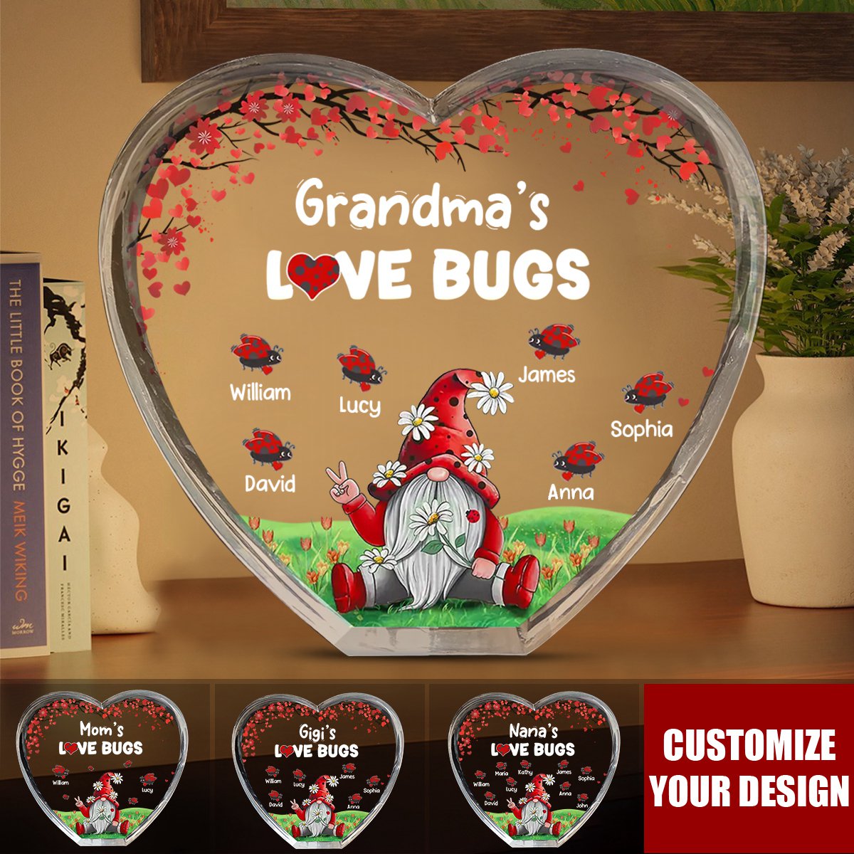 Little Bugs, Big Love - Family Personalized Custom 3D Crystal Heart Shaped - Mother's Day, Gift For Mom, Grandma