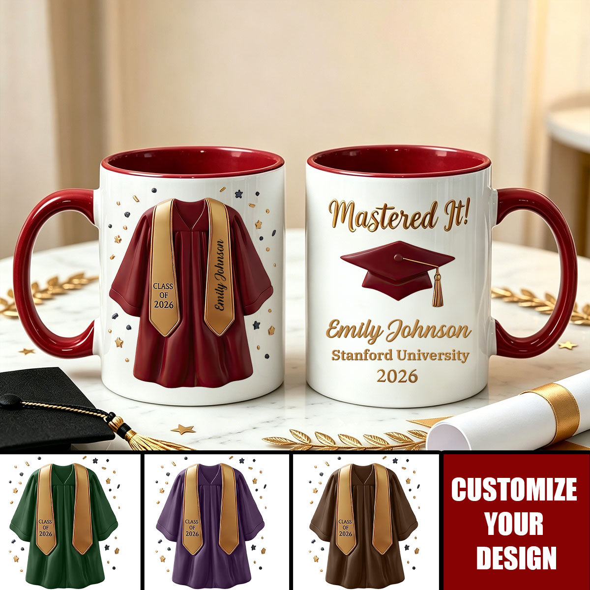Mastered It Grad Mug - Personalized Graduation Gift 3D Effect Coffee Mug
