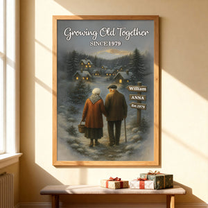 Old Couple Walking in Winter Scene - Personalized Poster