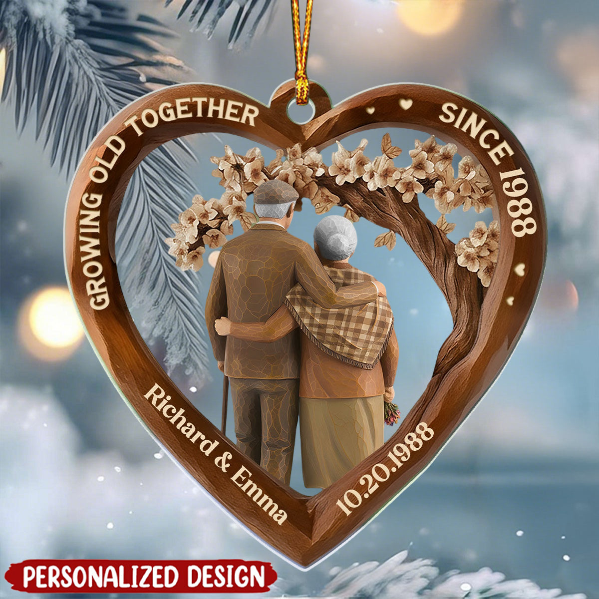 Growing Old Together Couple - Personalized Car Acrylic Hanging Ornament