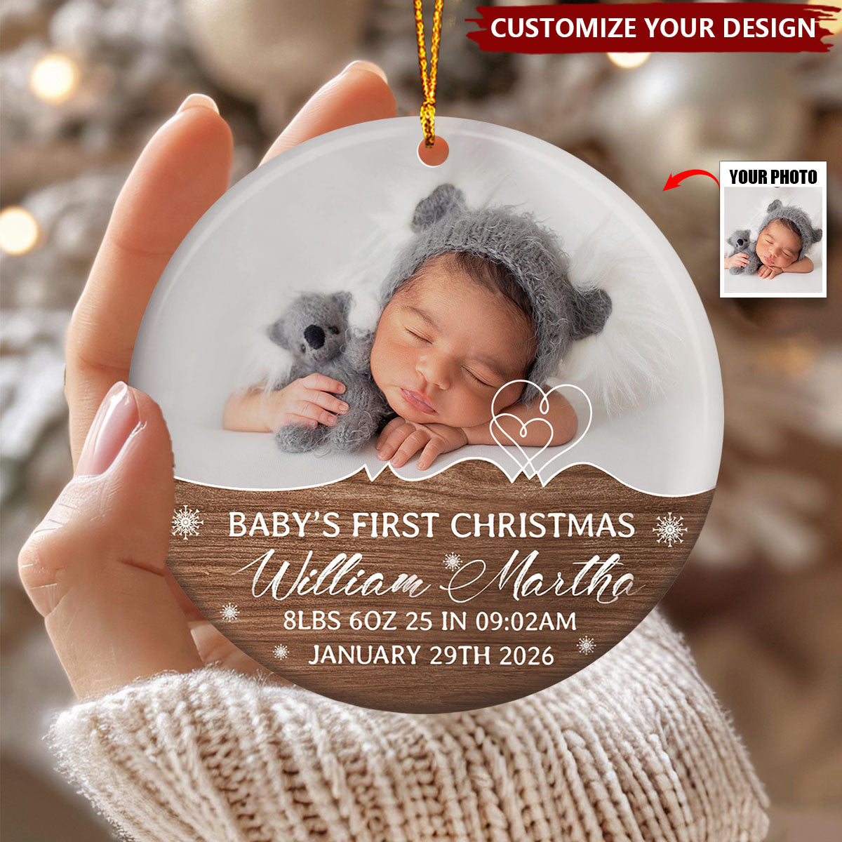 Custom Baby First Christmas Ornament, Personalized Photo Ornament