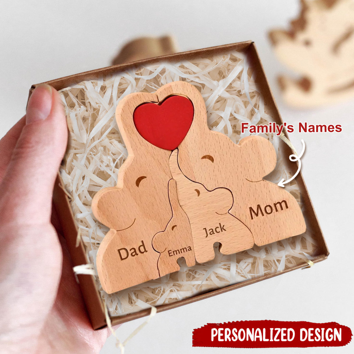 Personalized Wooden Elephant Family Puzzle, Mother's Day Gift