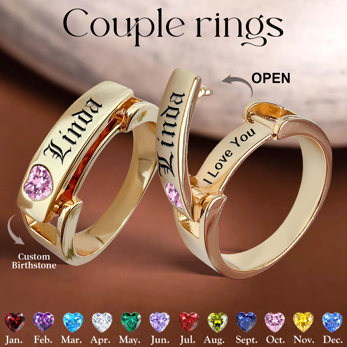 Personalized Engraved Hidden Message Birthstone Ring