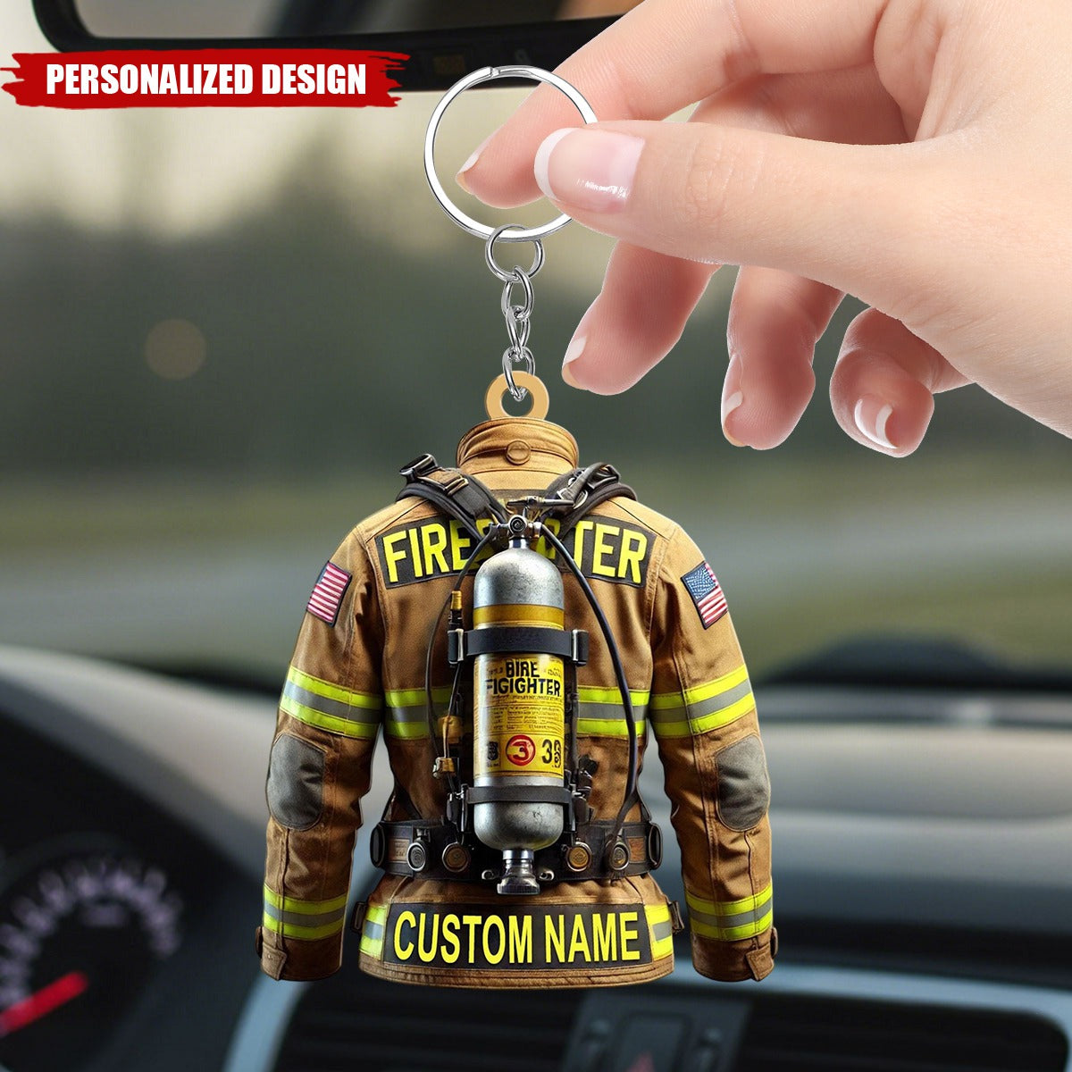 Personalized Custom Name Firefighter Uniform Keychain
