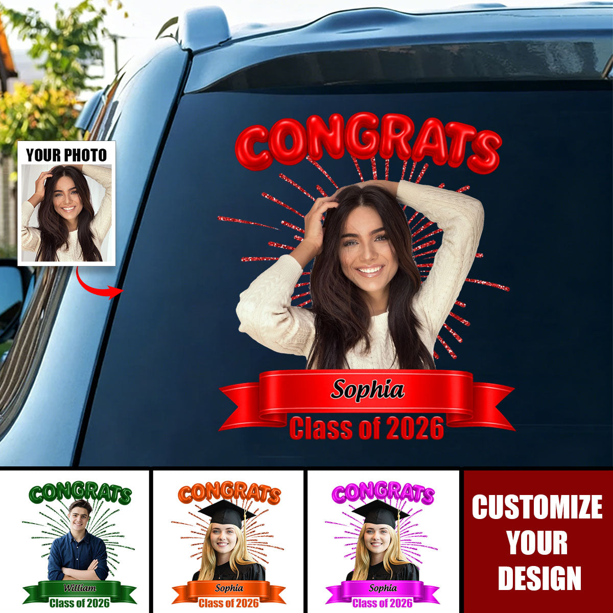 Custom Photo Class Of 2026 Graduation Car Window Decal Sticker