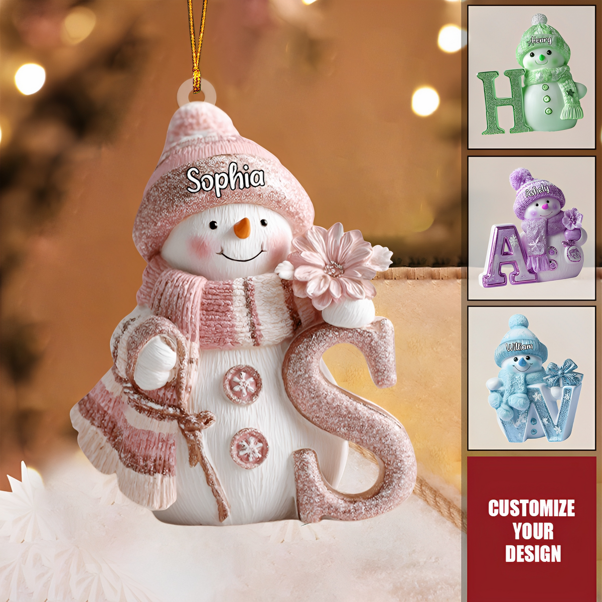 Merry Christmas - Personalized Colorful Snowman Family Ornament