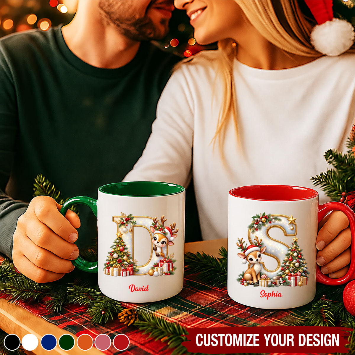 Personalized Initial Christmas Mug With Custom Name - Xmas Gift