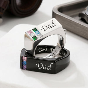 Personalized Birthstone Men Ring With Name,  Father's Day Gift For Dad Grandpa