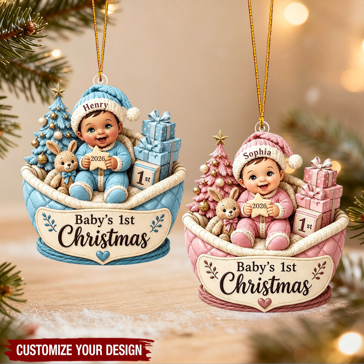 Personalized Baby’s First Christmas Ornament 2026, Custom Baby Name Keepsake