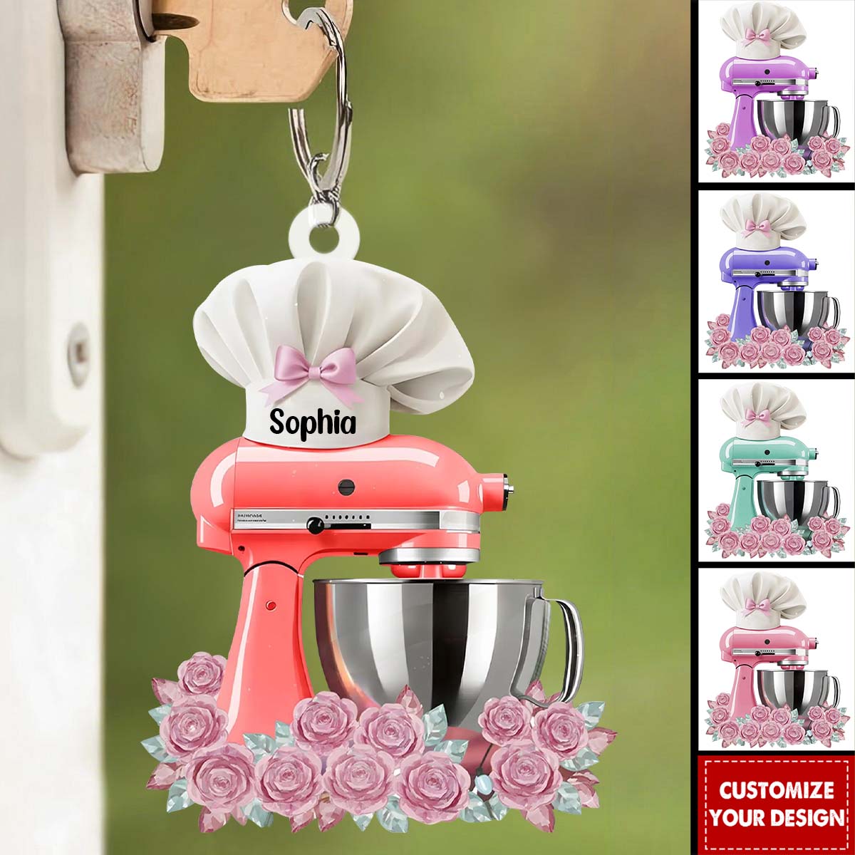 Personalized Flower Baking Mixer Acrylic Keychain