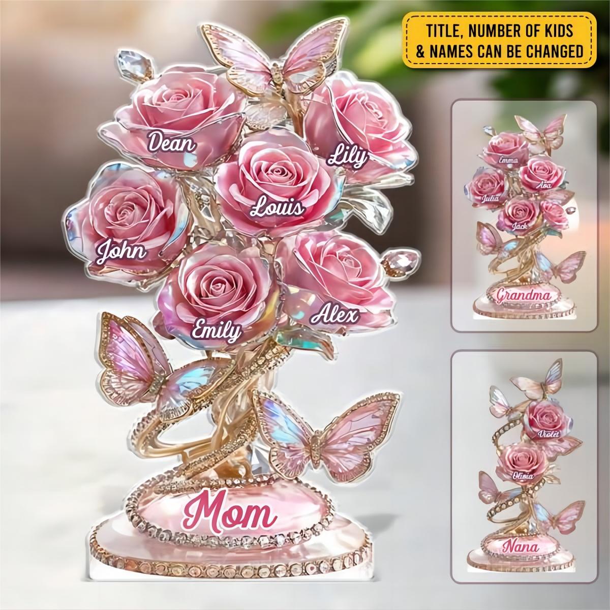 Each Rose Holds A Piece Of Your Heart - Family Personalized Custom Acrylic Plaque Custom Shape