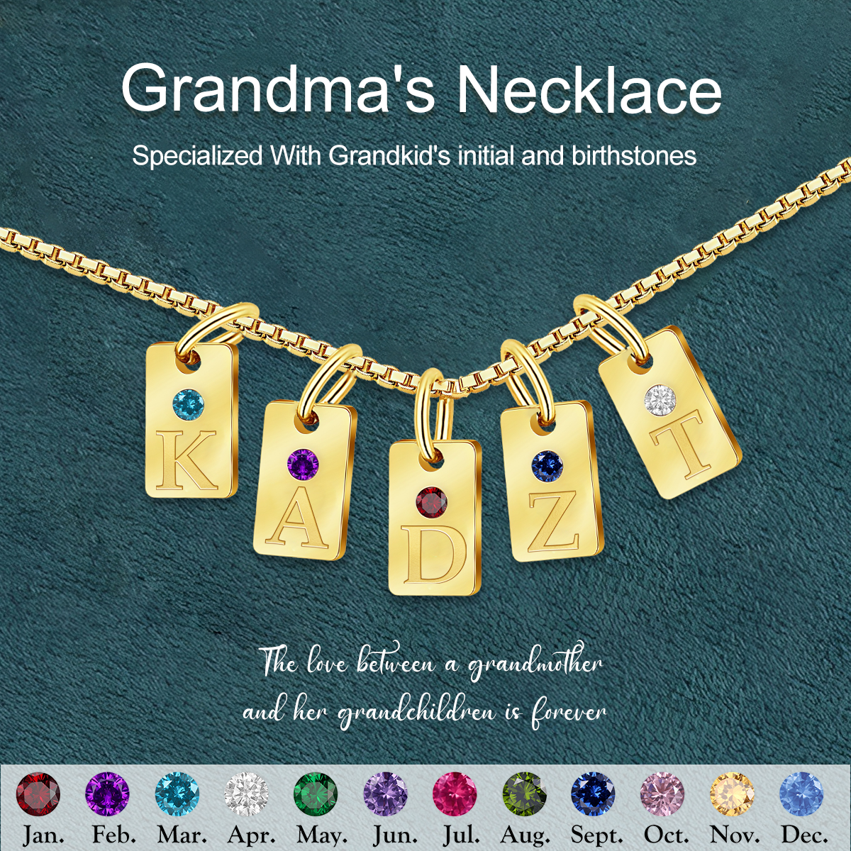 Personalized Custom Initial Birthstone Necklace, Gift For Mom Grandma