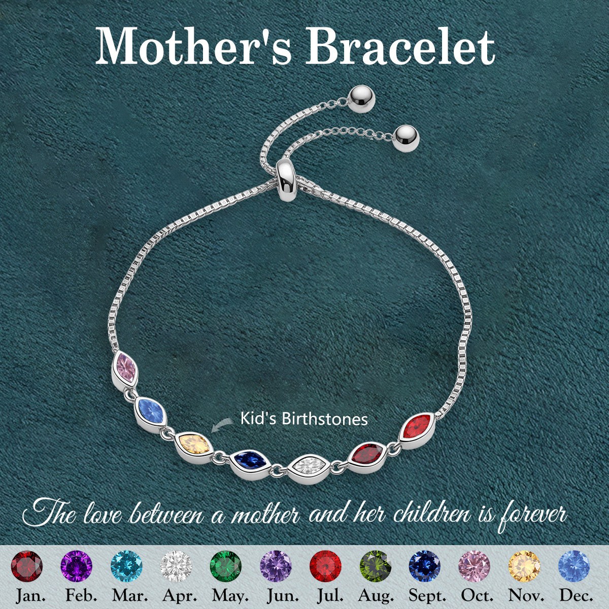 Personalized Birthstone Bracelet, Anniversary Family Gift