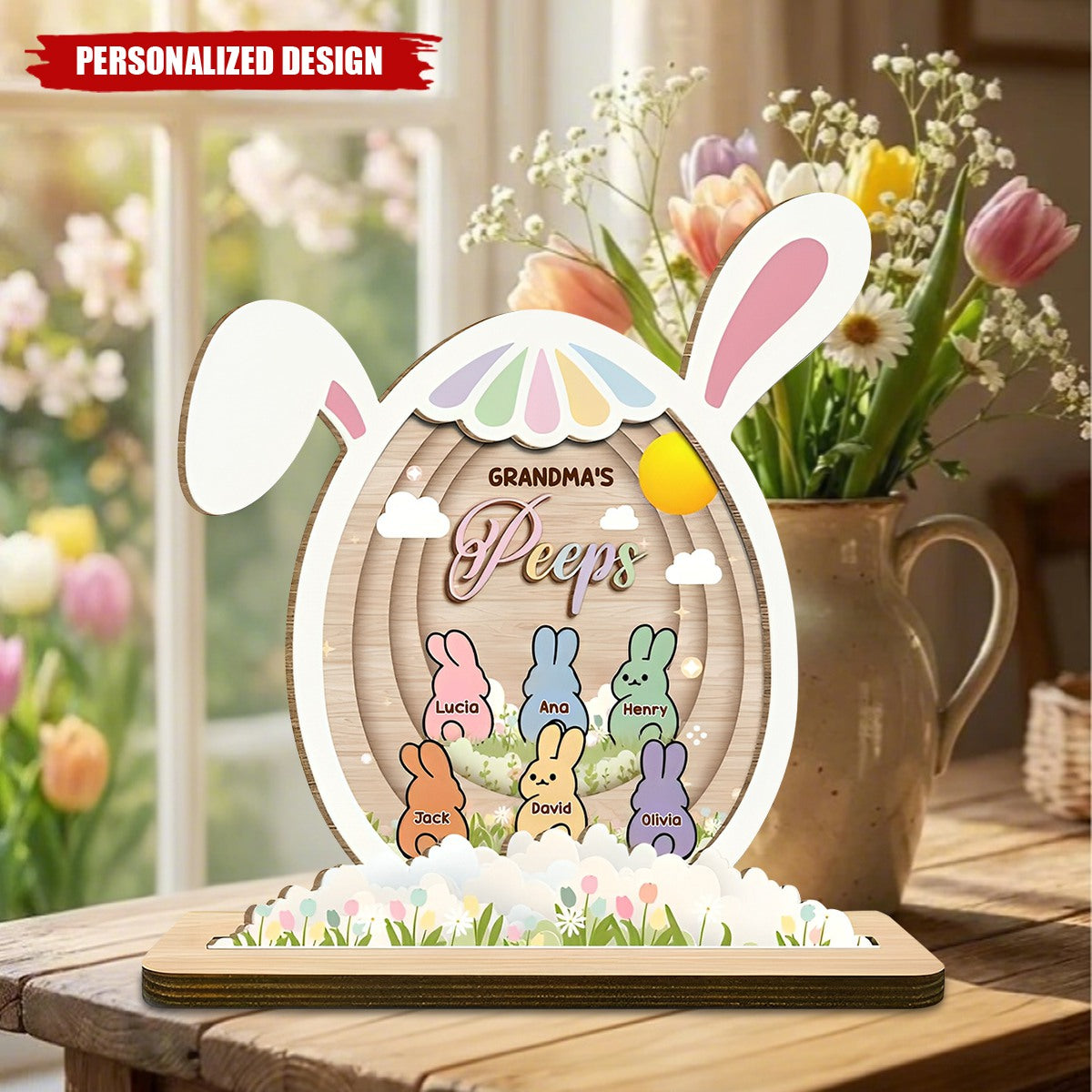 Grandma's Bunny, Flowers, And Eggs, Custom Plaque For Nana