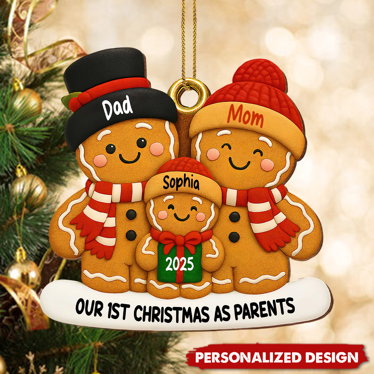 Our 1st Christmas As Parents Gingerbread Family, Personalized Acrylic Ornament