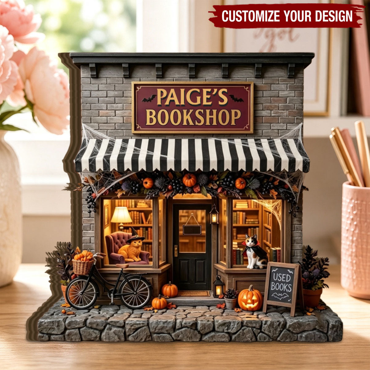 Custom Bookshop Wooden Block,Personalized Halloween Shaped Wooden Plaque