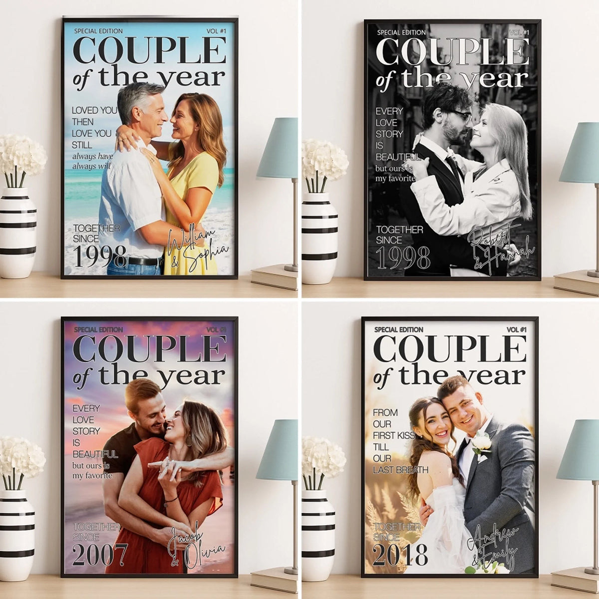 Custom Couple Photo Poster - Personalized Anniversary Wedding Gifts For Husband And Wife