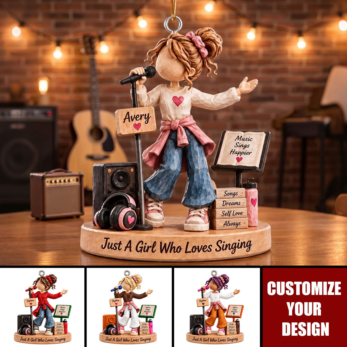 Personalized Singing Girl Ornament, Custom Singer Gift, Music Lover Christmas Keepsake