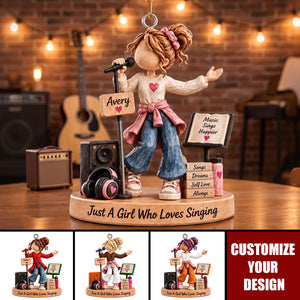 Personalized Singing Girl Ornament, Custom Singer Gift, Music Lover Christmas Keepsake