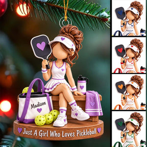Personalized Pickleball Girl Christmas Ornament