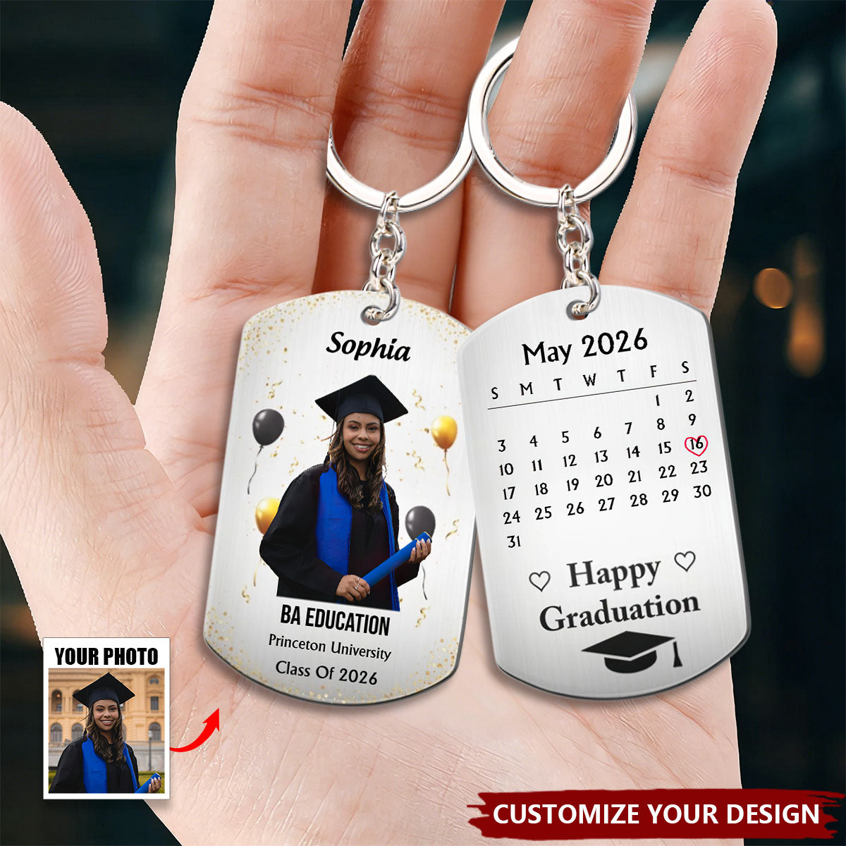 Custom Photo Happy Graduation - Personalized Aluminum Keychain - Graduation Gift