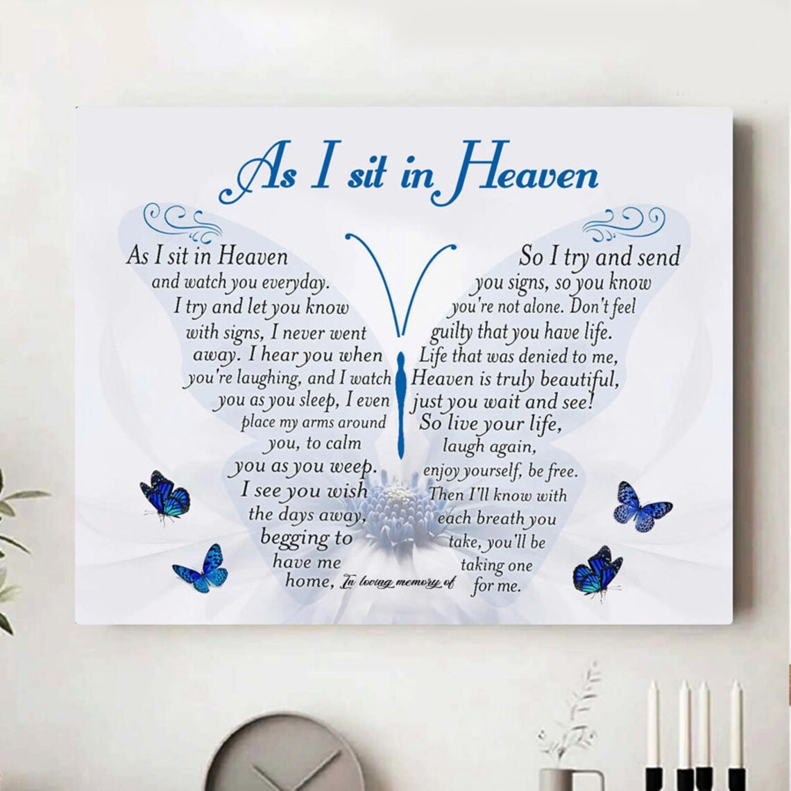 Personalized Canvas Butterfly memorial Canvas Wall Art, As I Sit In Heaven - Remembrance Gifts