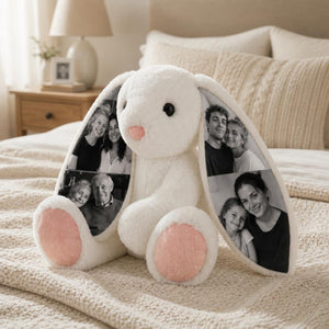 Custom Photo Bunny Plush – Personalized Hidden Ear Picture Bunny Gift for Couples