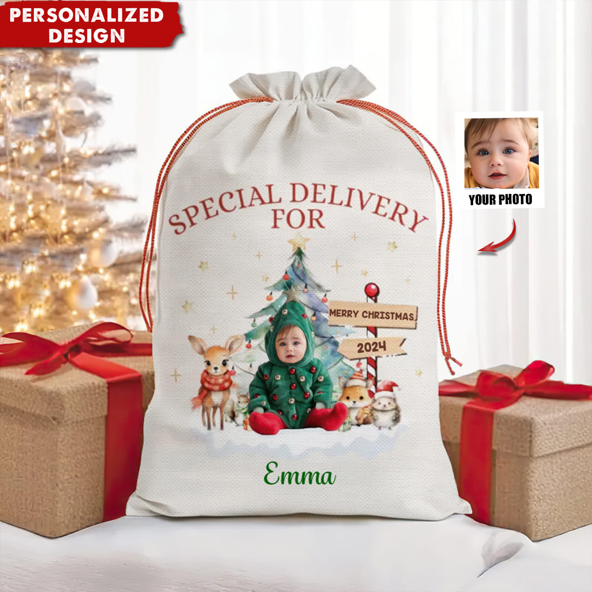 Personalized Custom Christmas Favor Bag-Gift For Kids-Upload Photo