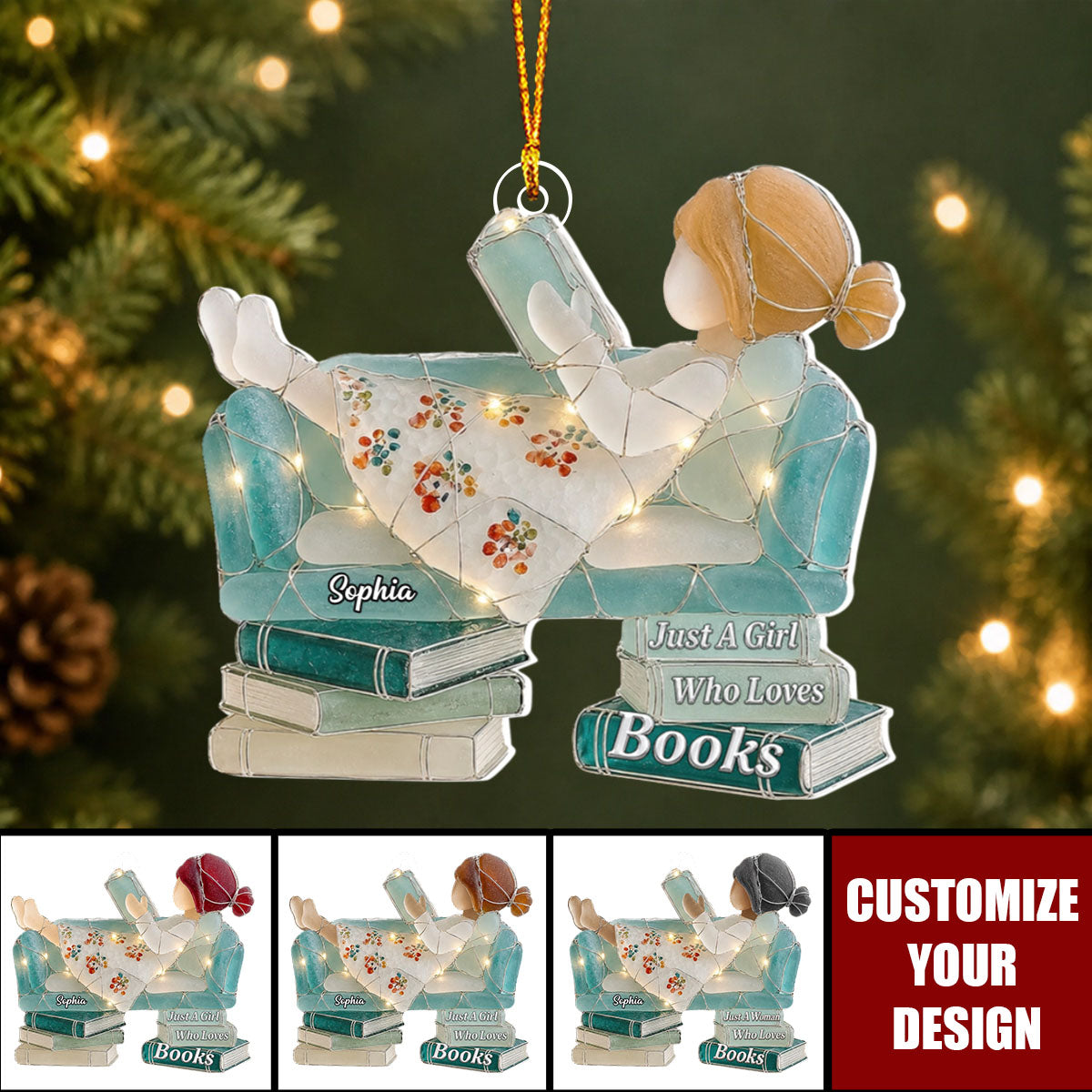 Just A Girl Who Loves Books Sea Glass Effect - Personalized Acrylic Ornament