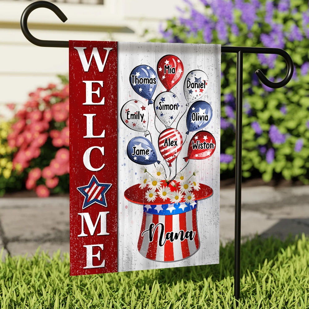 4th of July Balloons With Uncle Sam Hat Personalized Garden House Grandma Mama Auntie Flag