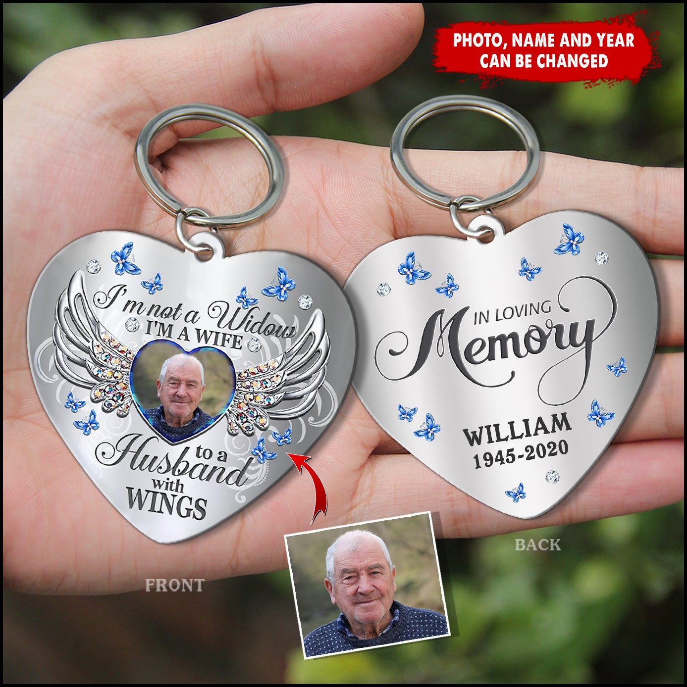 Memorial Upload Photo, I'm not a widow. I am a Wife to a Husband with Wings Personalized Wooden Keychain