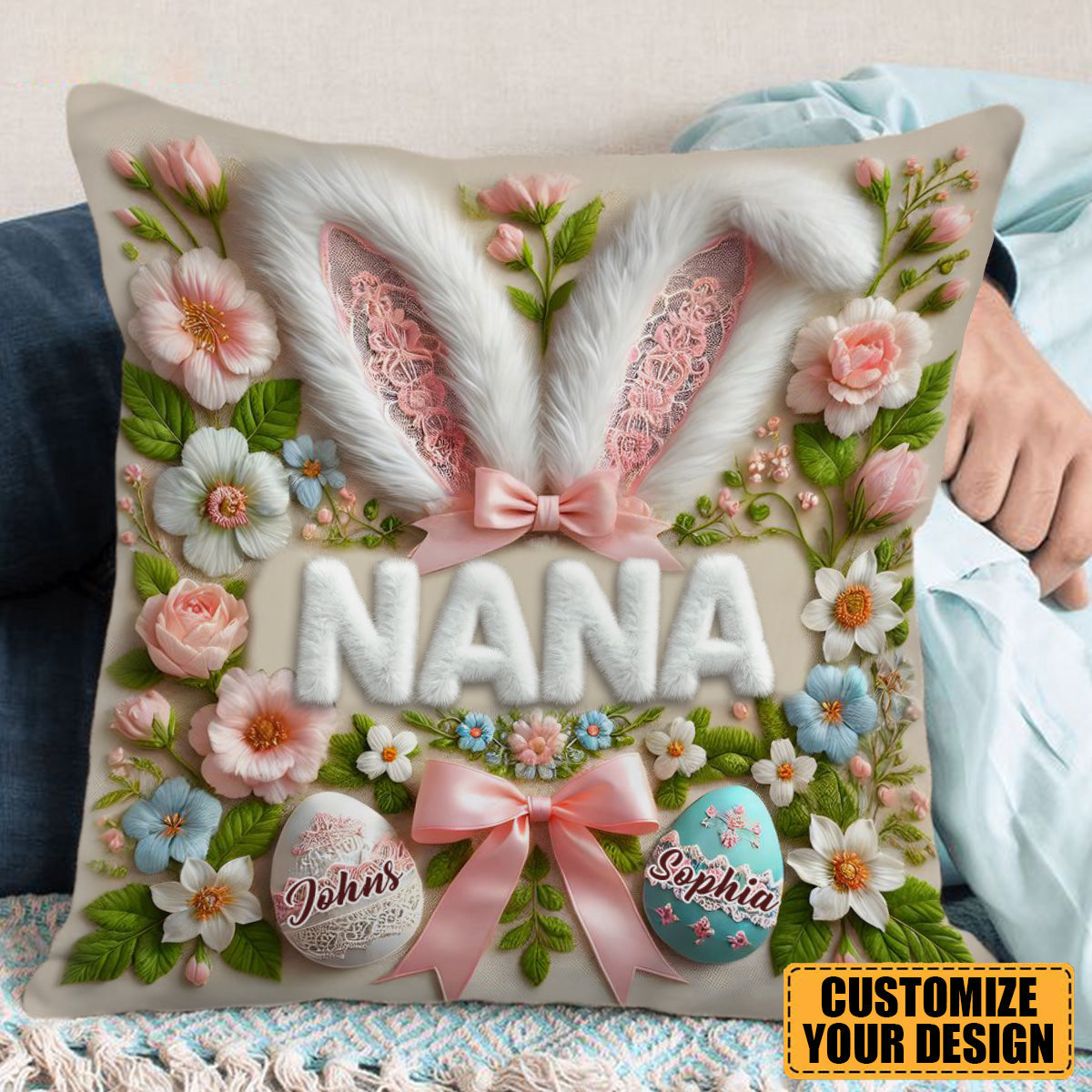 Easter Bunny - Personalized Grandma Throw Pillowcase