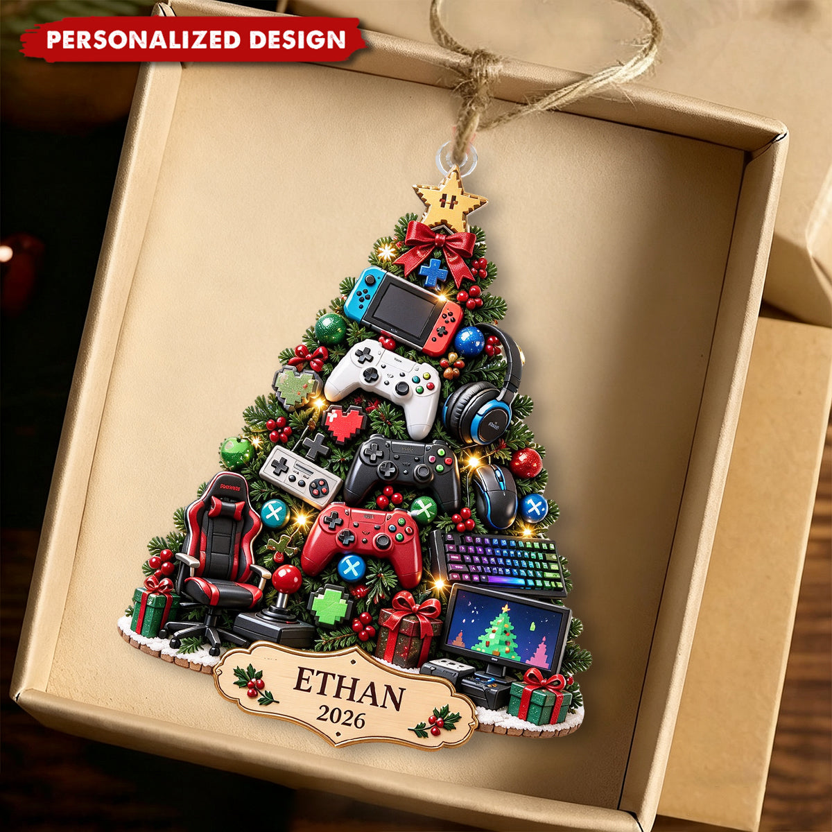 Custom Name Gamer Ornament, Gaming Christmas Tree Keepsake