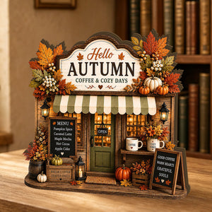 Personalized Autumn Coffee Shop Wooden Block, Fall Farmhouse Coffee Bar Decor