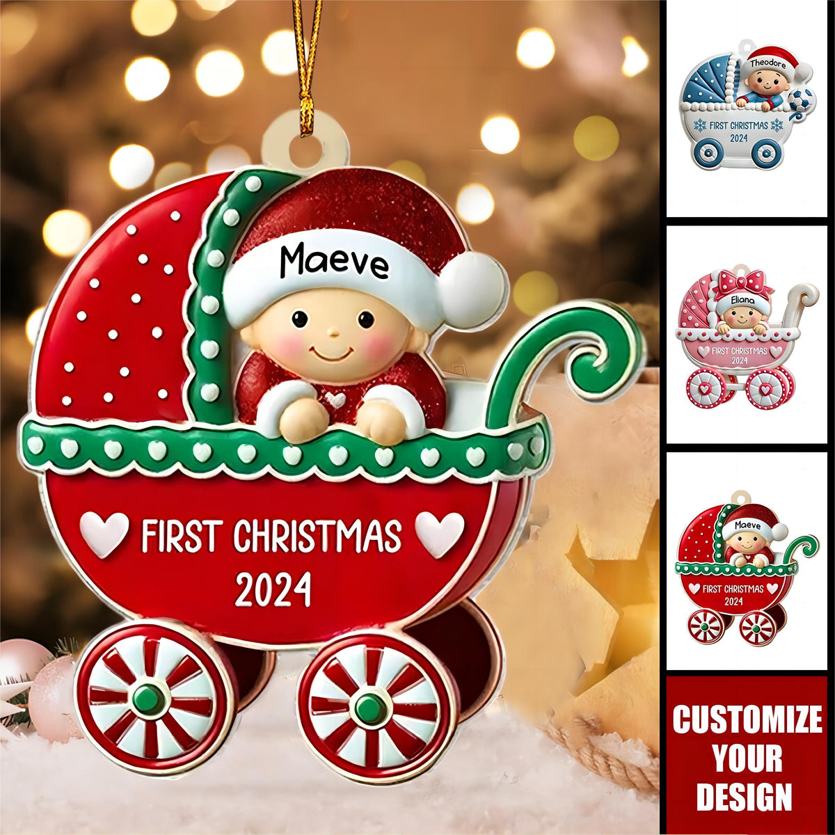 First Christmas Cute Baby On Carriage Personalized Acrylic Ornament- Gift for Newborn