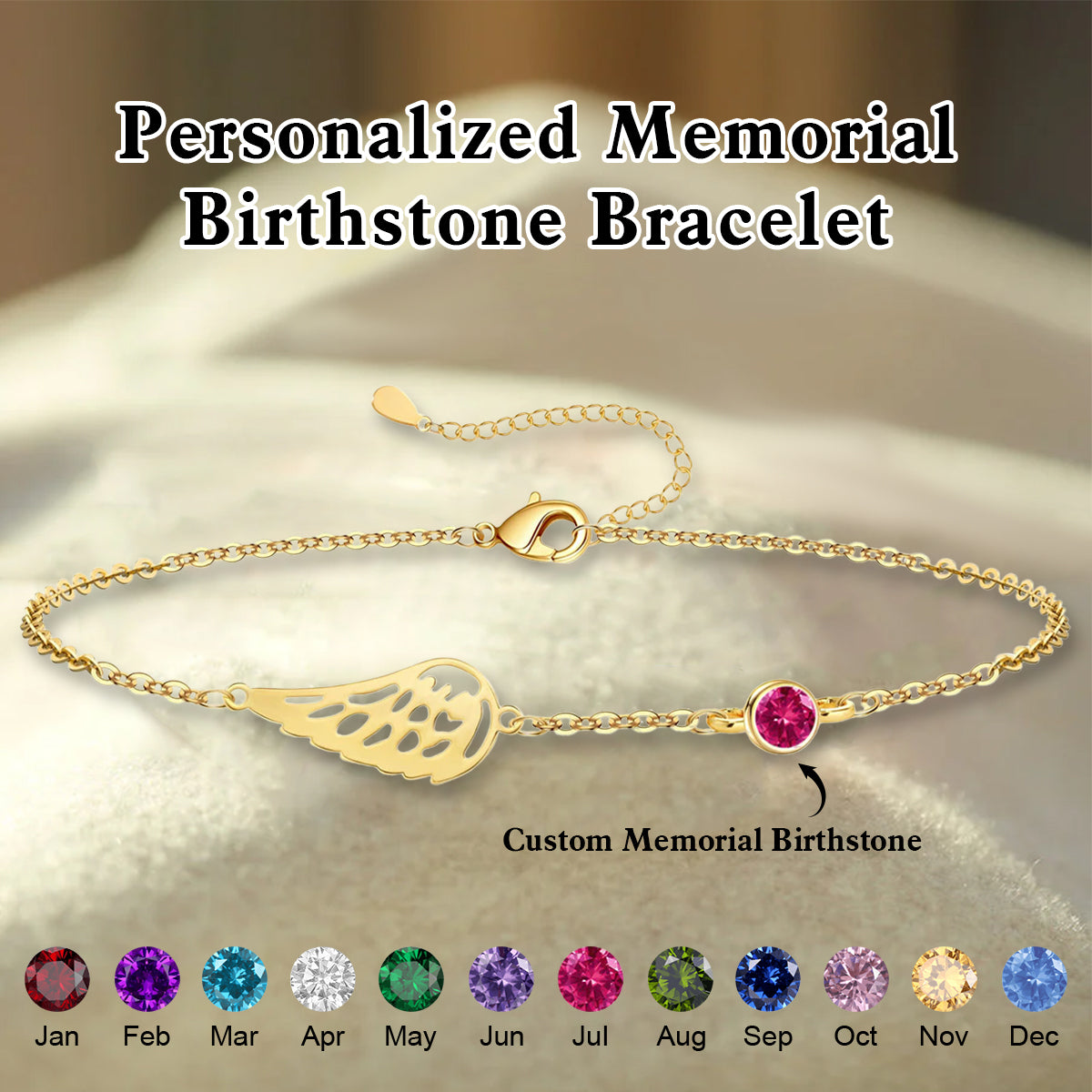 Personalized Wing Birthstone Bracelet- Memorial Gift