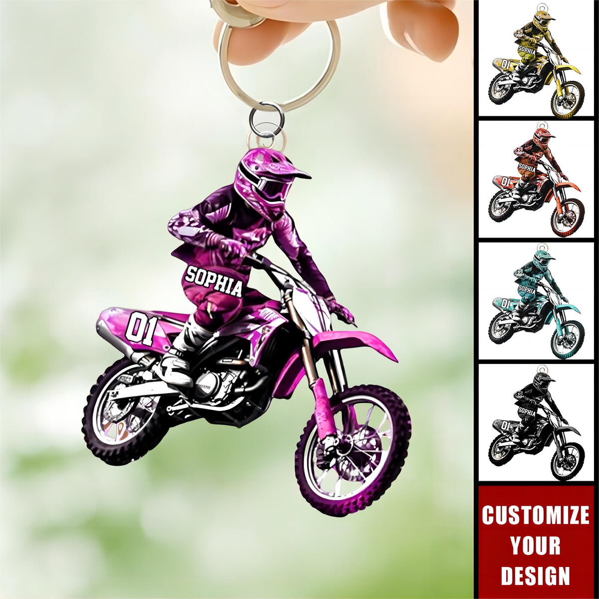 Personalized Motocross Dirt Bike Keychain - Gift for Woman Biker Racer Motocross Racing
