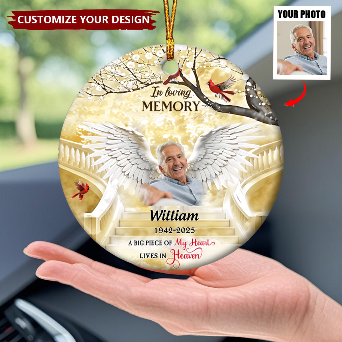 Memorial Wings Heaven Upload Photo Personalized Memorial Ceramic Ornament